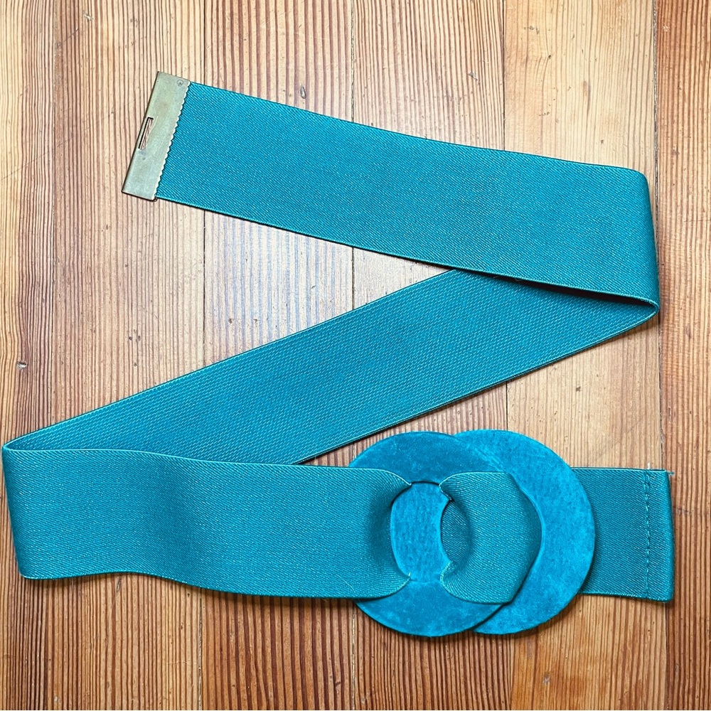 Vintage belt, elastic stretchy adjustable radiant teal with suede front closure